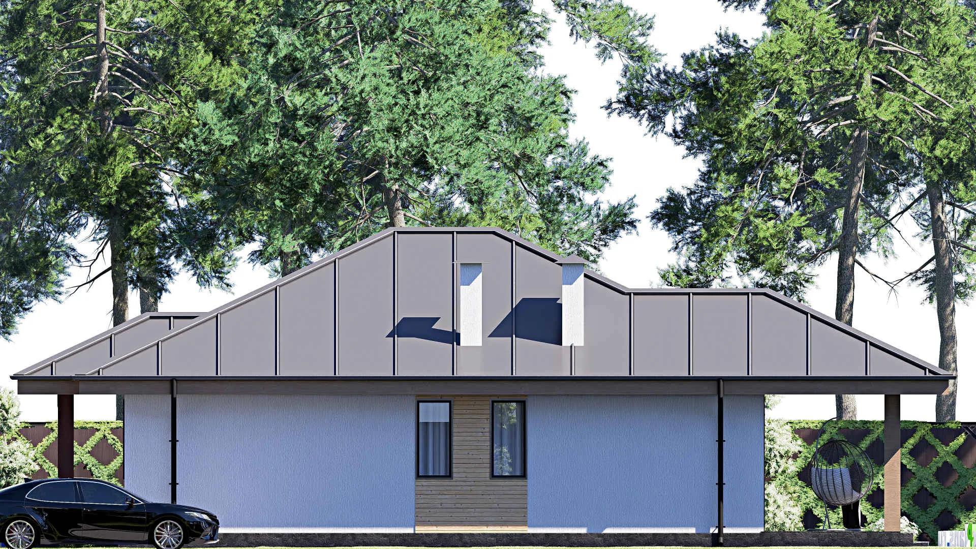 F-17999 - Проект одноэтажного дома 10 на 16, площадью 120 м² с террасой и 3 спальнями