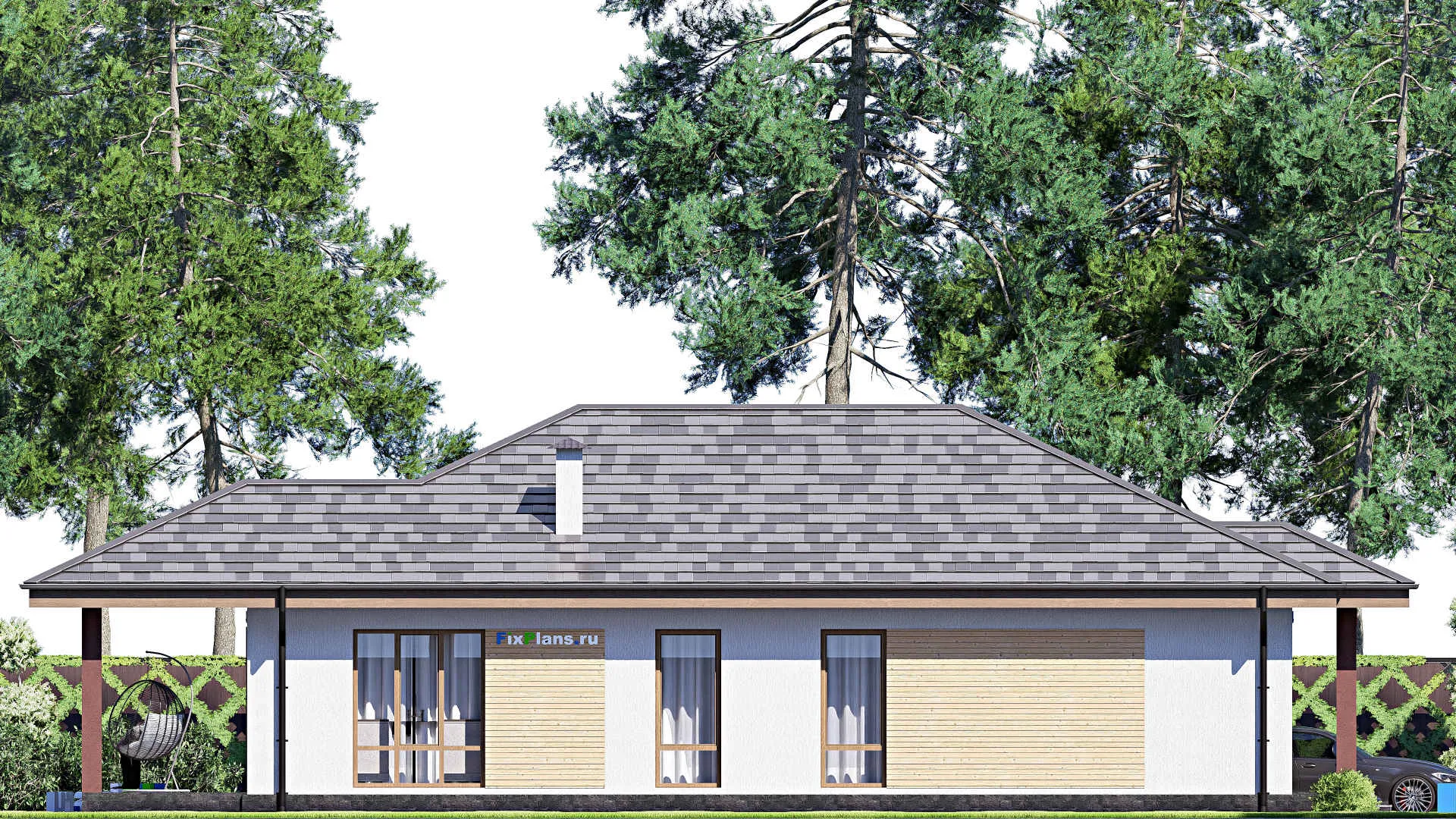 F-18080 - Проект одноэтажного дома 10 на 20, площадью 140 м² с террасой и 3 спальнями