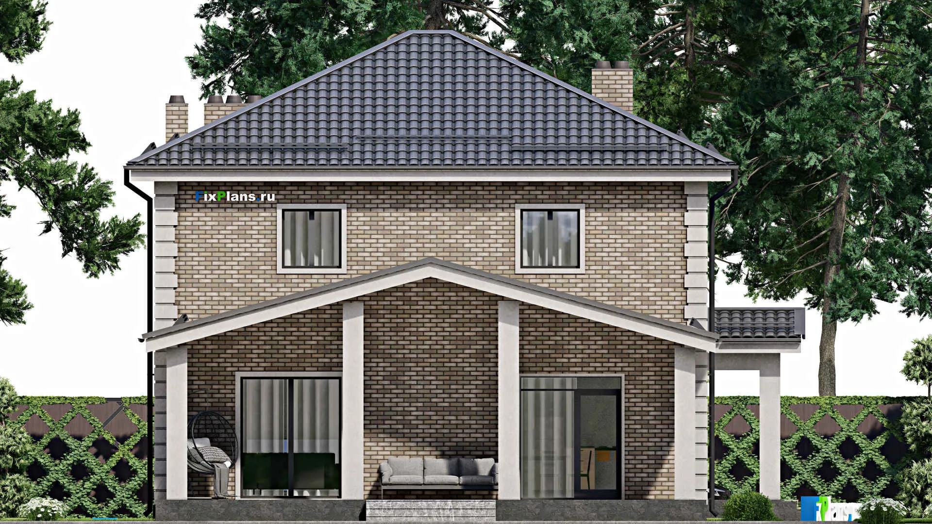 F-4652 - Планы двухэтажного дома 10 на 11, площадью 180 м² с террасой и 4 спальнями